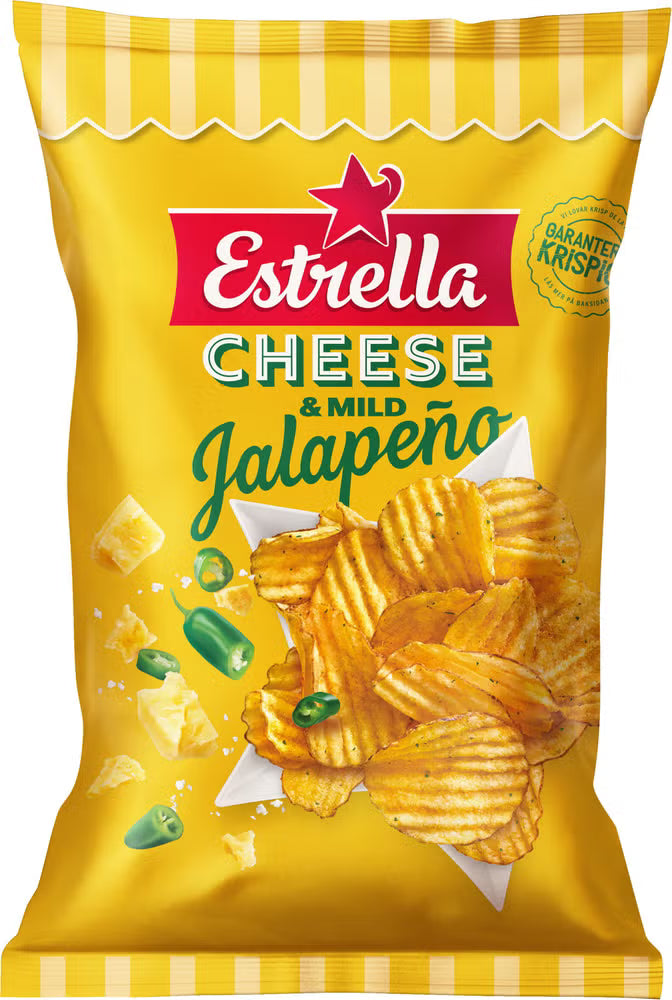 Estrella "Stor påse" Cheese Jalapeno 18 X 275g.