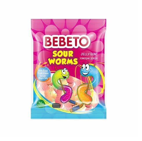 Bebeto Sour Worms 12x80g (Köp 6 betala för 5)