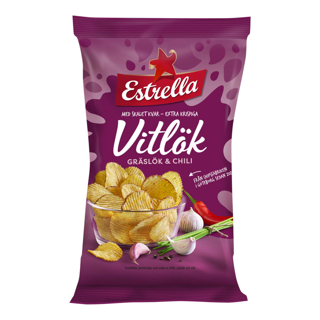 Estrella "Stor påse" Vitlök, Gräslök & Chilli 18 X 275g.