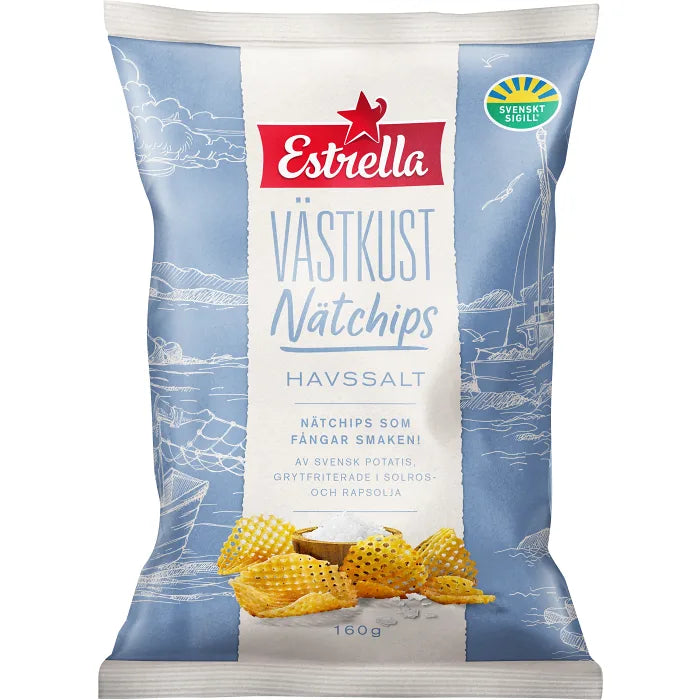 Estrella Västkustchips Nätchips Havssalt 180g 10st